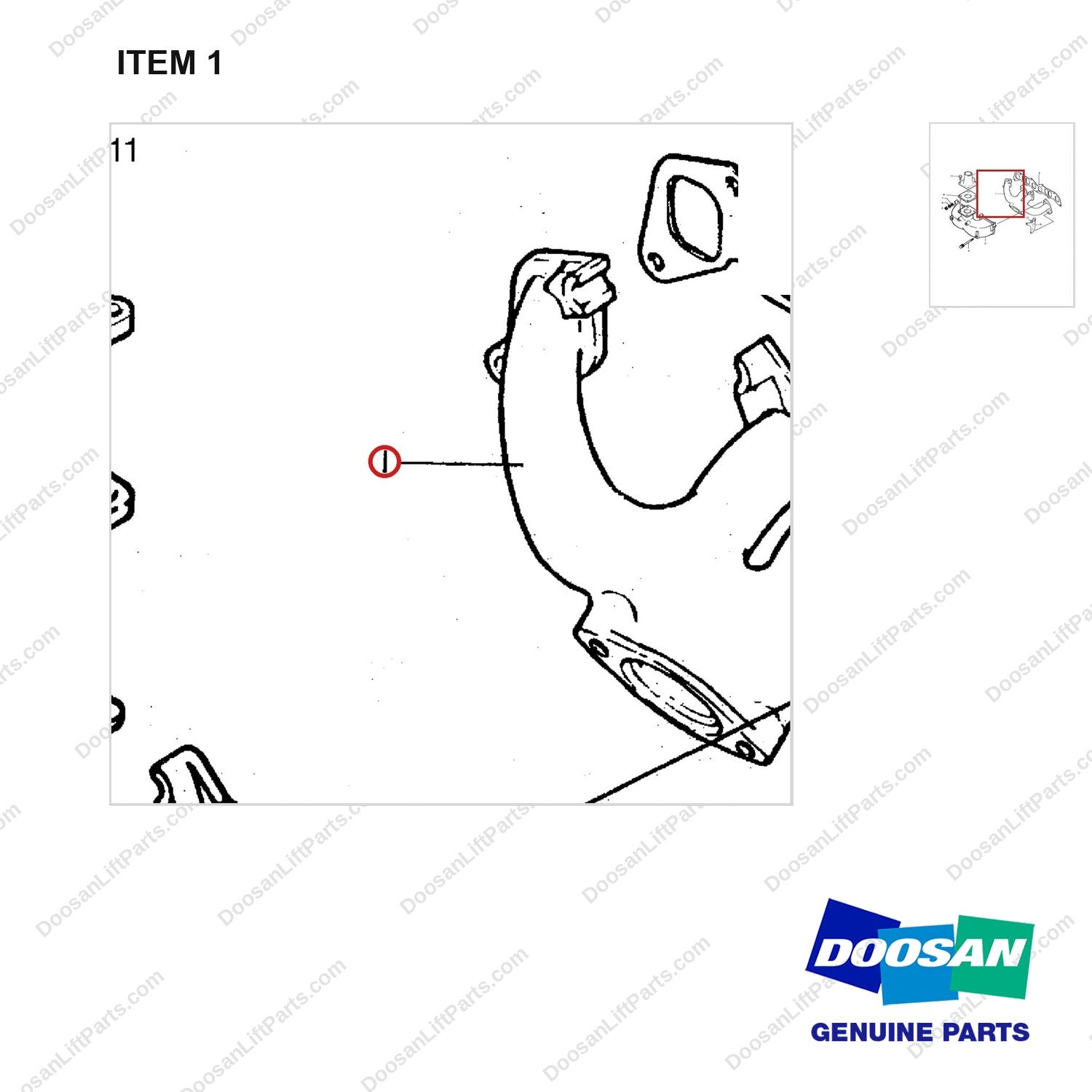 65.08101-0124A INLET AND EXHAUST MANIFOLD - parts diagram, item 1 shown - genuine Doosan / Bobcat forklift part