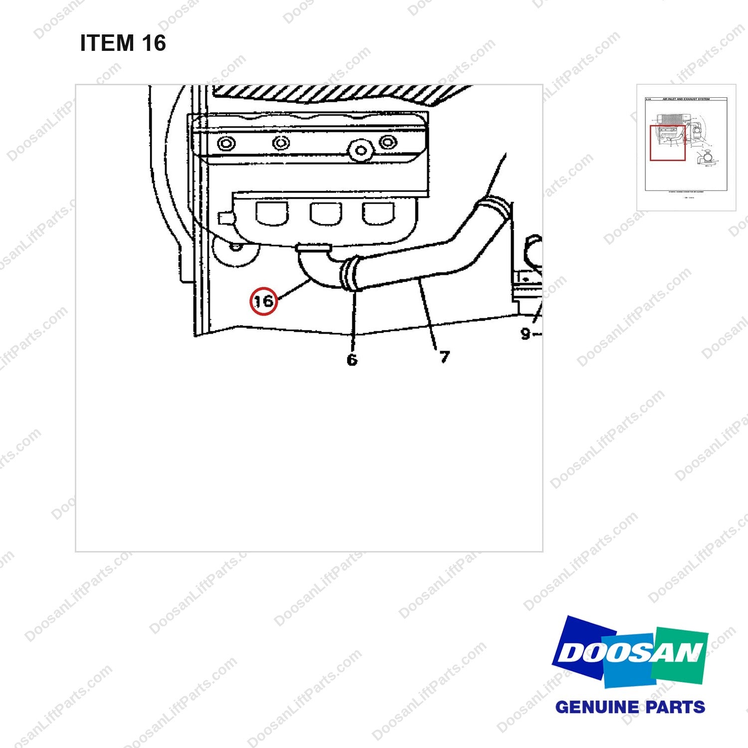65.08202-0038 CHANGE OVER AR. FOR AIR CLEANER - parts diagram, item 16 shown - genuine Doosan / Bobcat forklift part