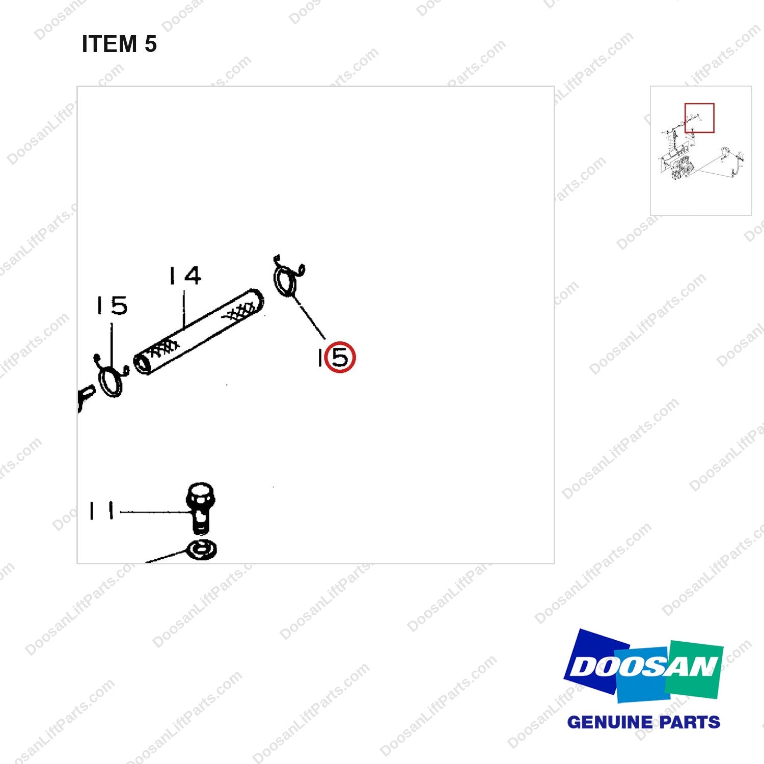 65.10108-0002 FUEL PIPE - parts diagram, item 5 shown - genuine Doosan / Bobcat forklift part