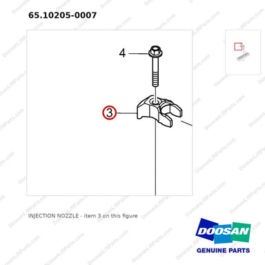 65.10205-0007 INJECTION NOZZLE - parts diagram, item 3 shown - genuine Doosan / Bobcat forklift part