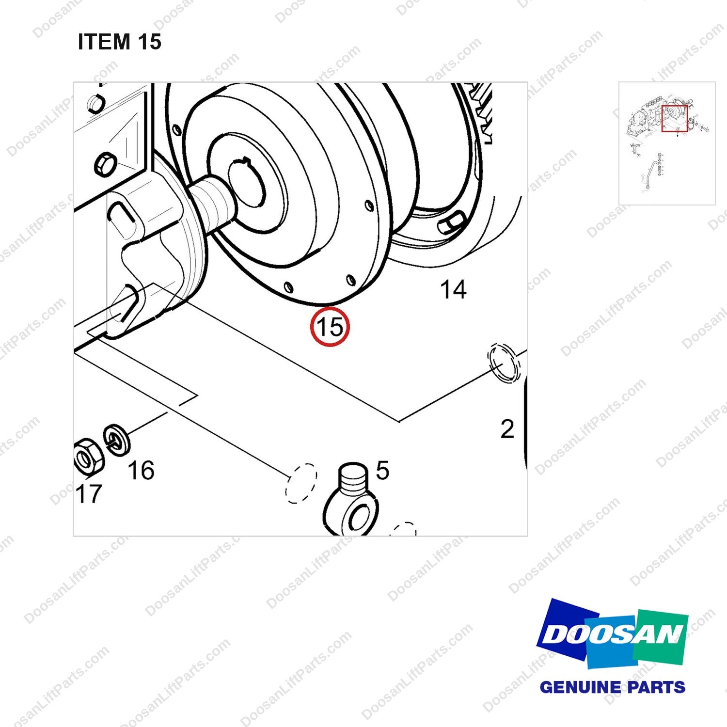 65.11106-0009A INJECTION PUMP - parts diagram, item 15 shown - genuine Doosan / Bobcat forklift part