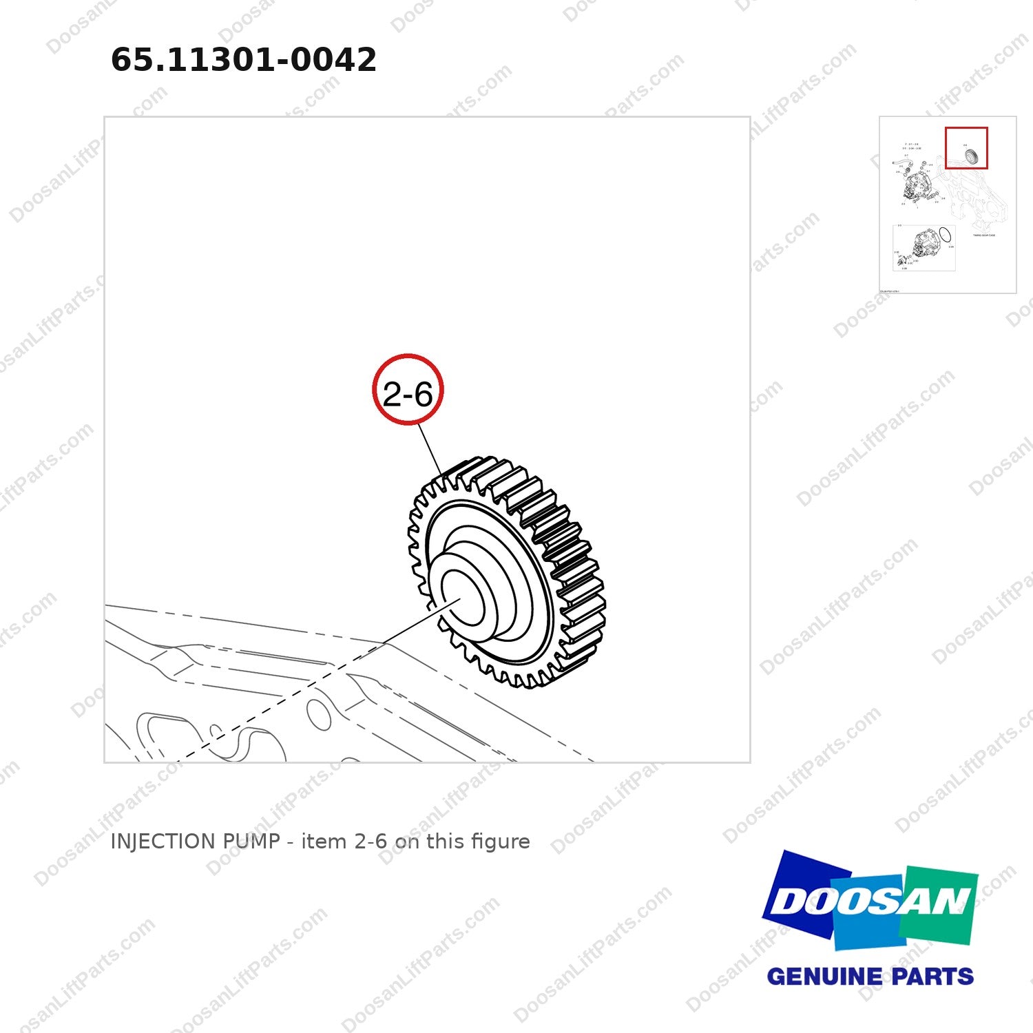 65.11301-0042 INJECTION PUMP - parts diagram, item 2-6 shown - genuine Doosan / Bobcat forklift part