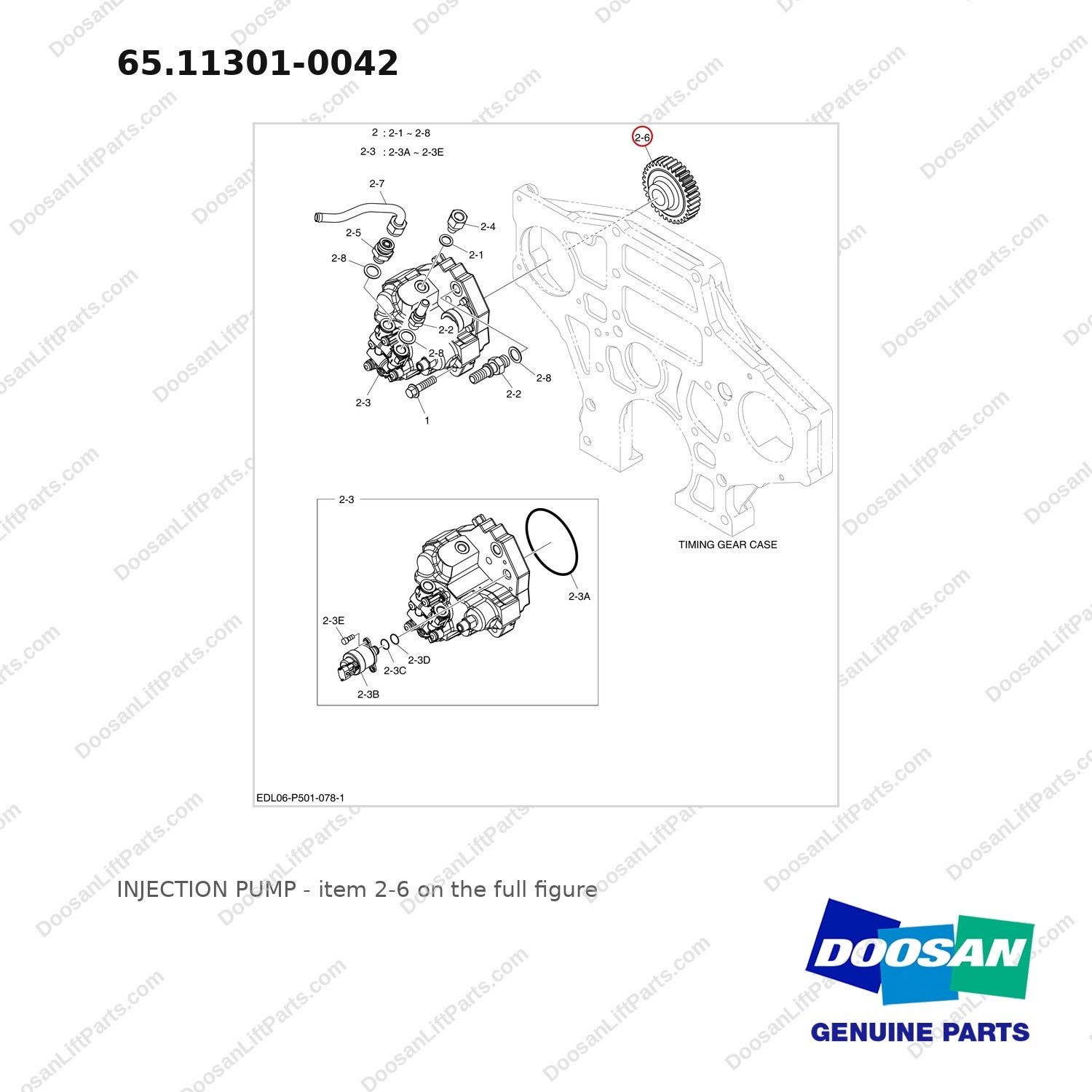 65.11301-0042 INJECTION PUMP - full parts diagram, item 2-6 marked - genuine Doosan / Bobcat forklift part