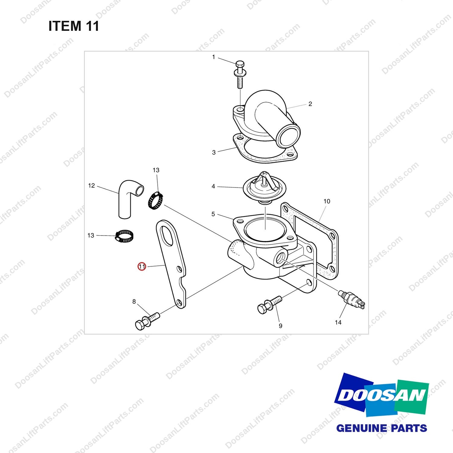 65.19202-0013 THERMOSTAT GP - full parts diagram, item 11 marked - genuine Doosan / Bobcat forklift part