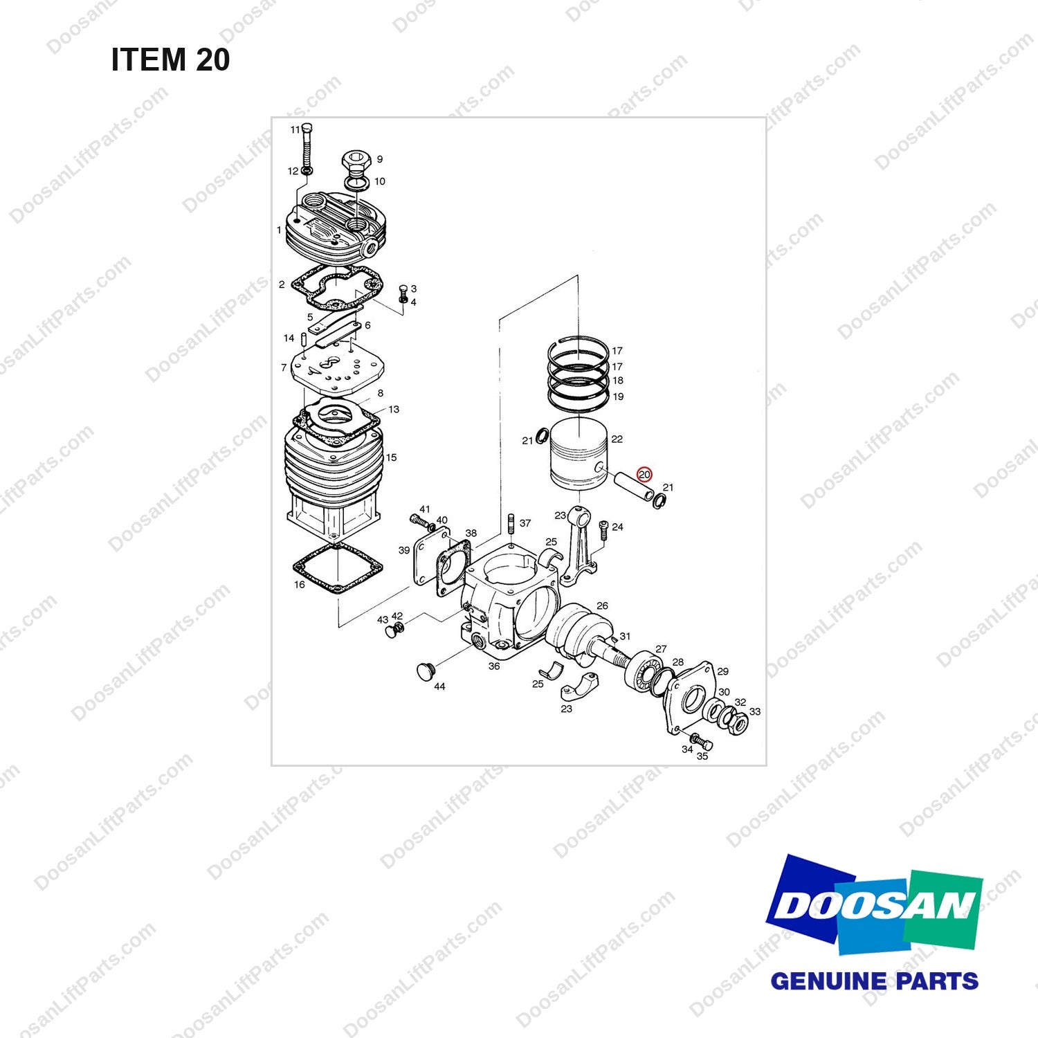 65.54104-0006 AIR COMPRESSOR COMPONENTS - full parts diagram, item 20 marked - genuine Doosan / Bobcat forklift part