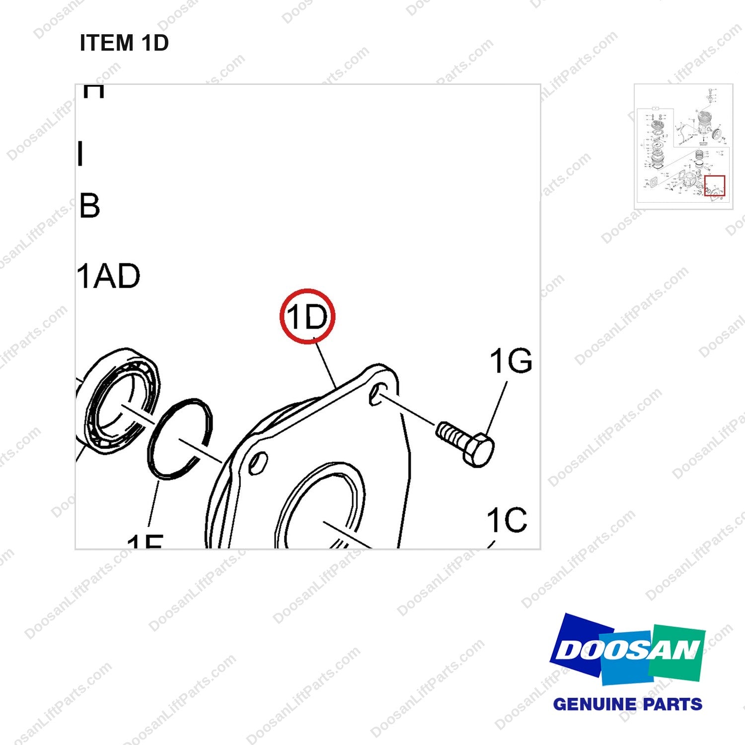 65.54111-0004 AIR COMPRESSOR - parts diagram, item 1D shown - genuine Doosan / Bobcat forklift part