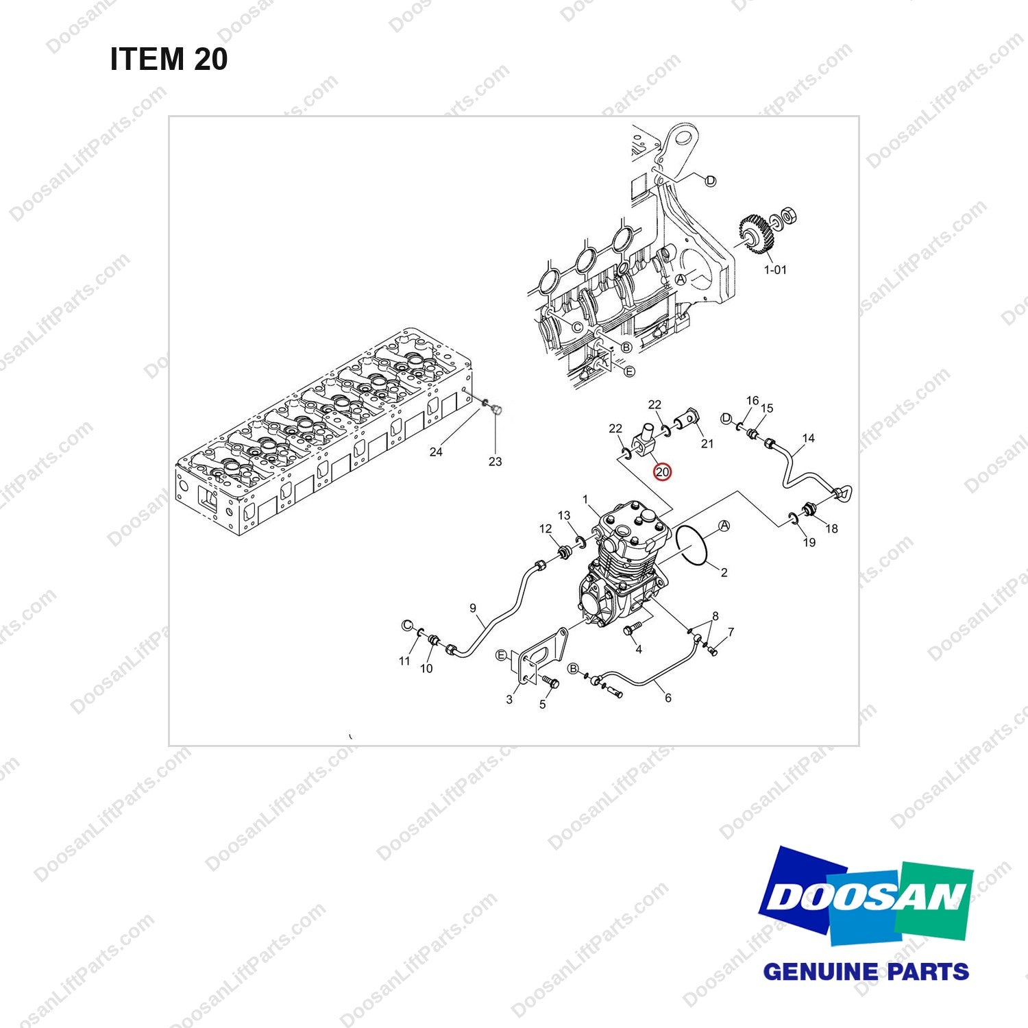 65.54120-5027 AIR COMPRESSOR - full parts diagram, item 20 marked - genuine Doosan / Bobcat forklift part