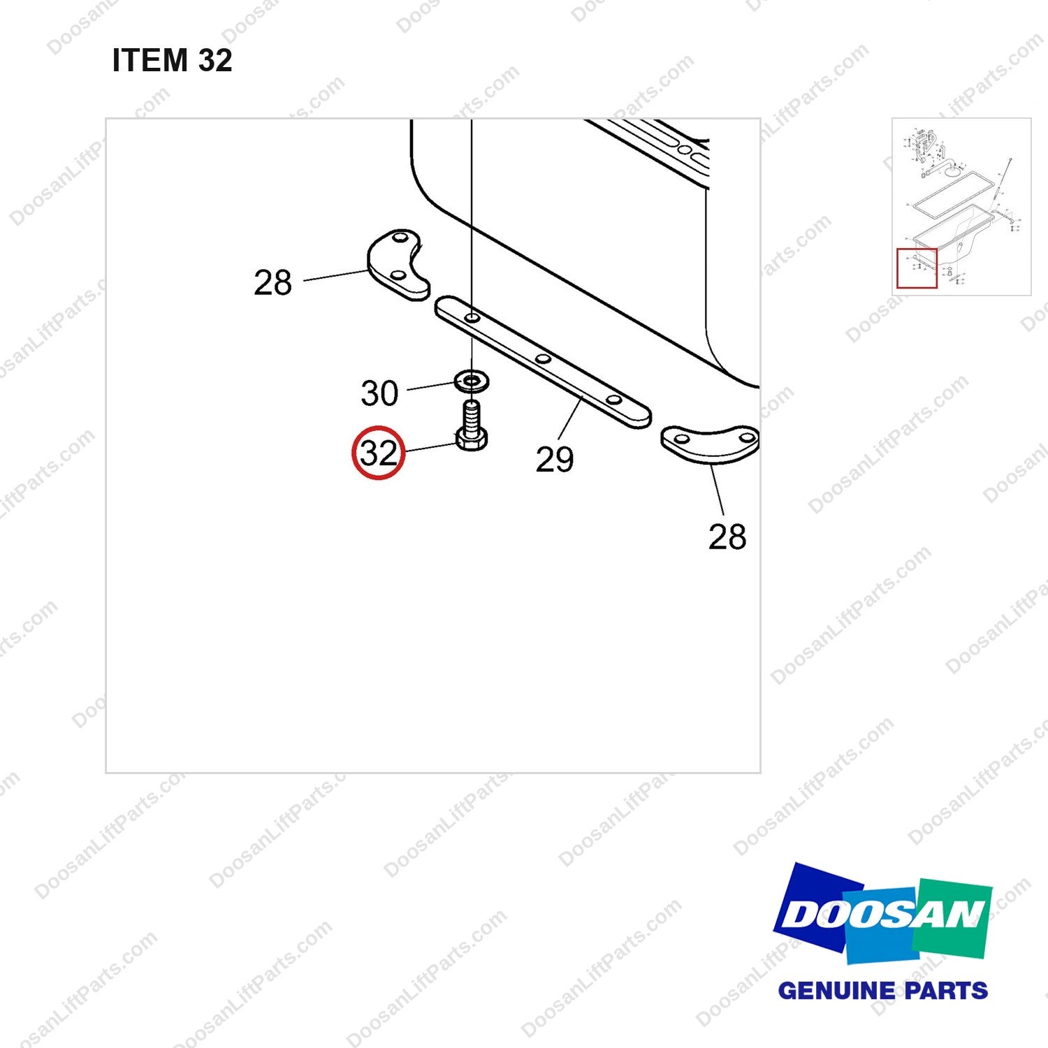 65.90001-6005 OIL PUMP - parts diagram, item 32 shown - genuine Doosan / Bobcat forklift part