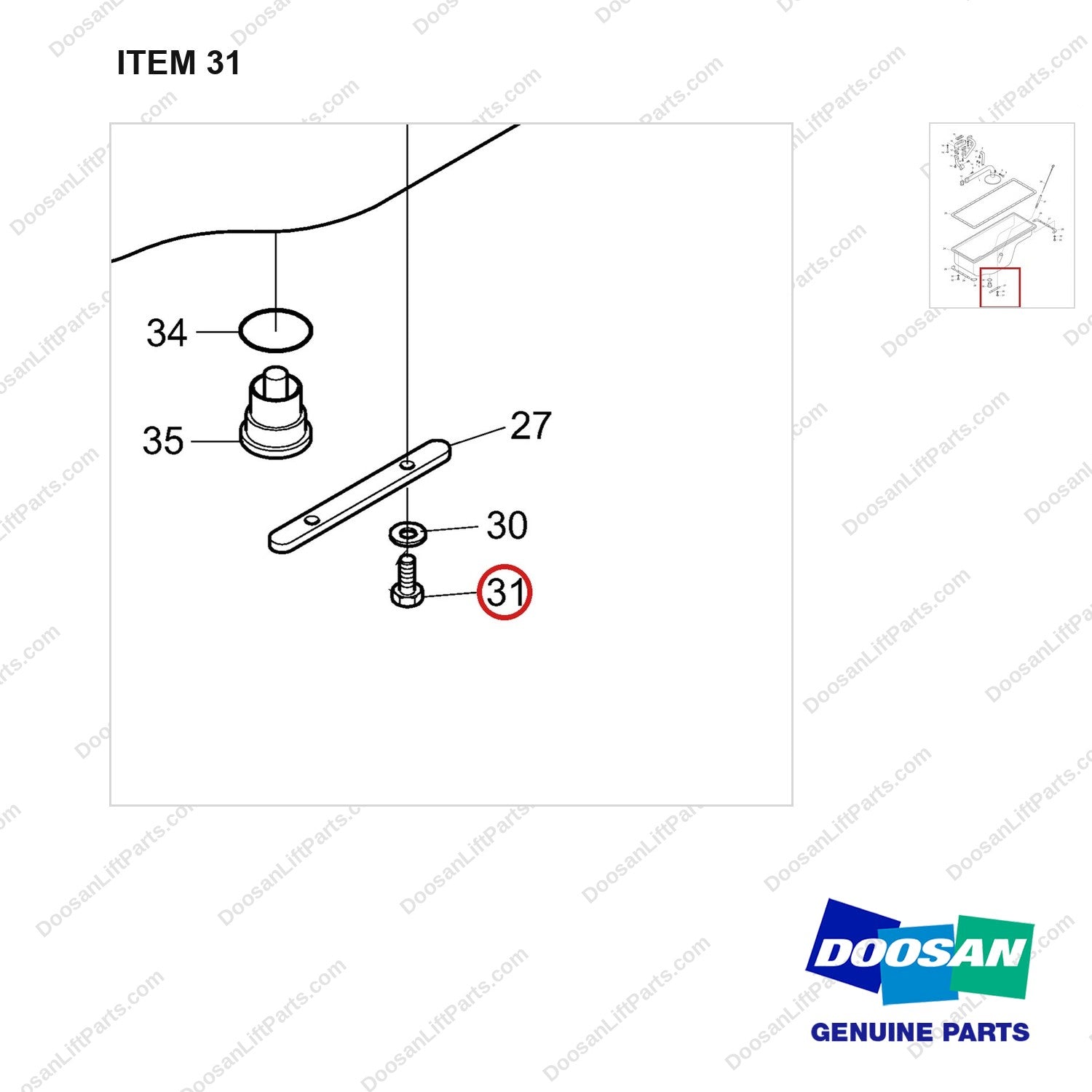 65.90001-6006 OIL PUMP - parts diagram, item 31 shown - genuine Doosan / Bobcat forklift part