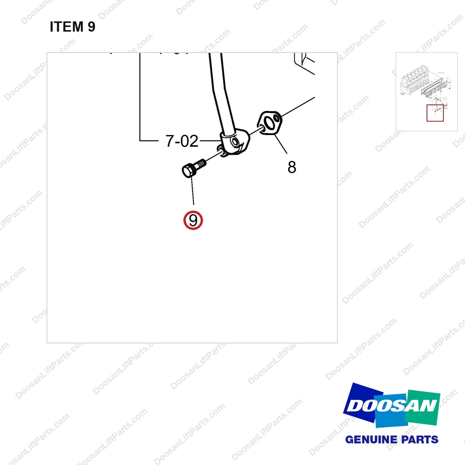 65.90001-6007A COOLER,ENGINE OIL - parts diagram, item 9 shown - genuine Doosan / Bobcat forklift part
