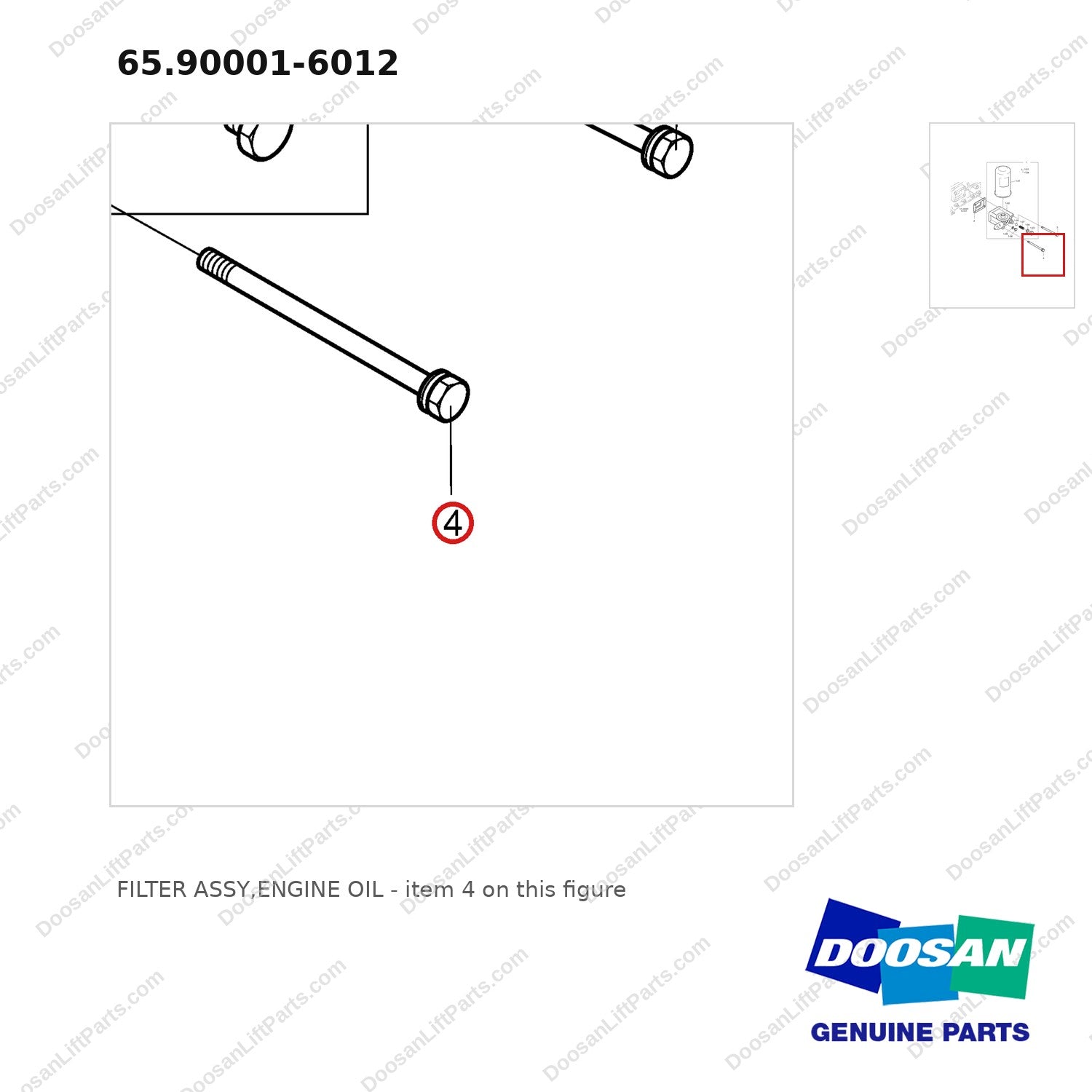 65.90001-6012 FILTER ASSY,ENGINE OIL - parts diagram, item 4 shown - genuine Doosan / Bobcat forklift part