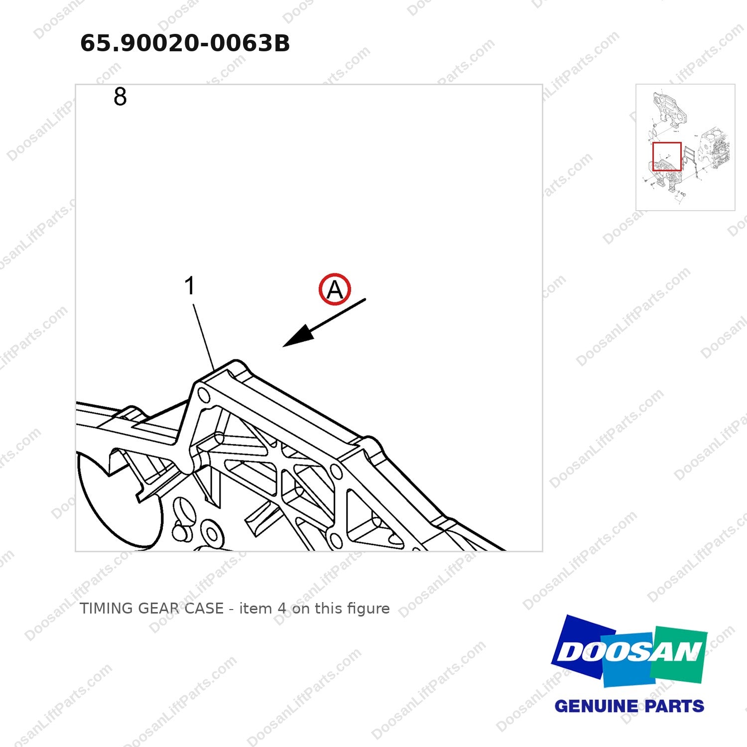 65.90020-0063B TIMING GEAR CASE - parts diagram, item 4 shown - genuine Doosan / Bobcat forklift part