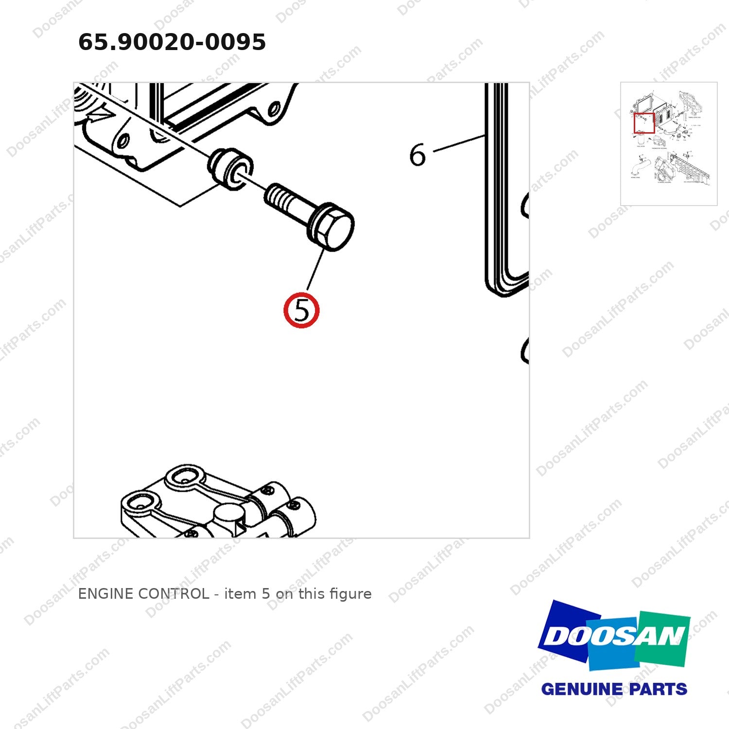 65.90020-0095 ENGINE CONTROL - parts diagram, item 5 shown - genuine Doosan / Bobcat forklift part
