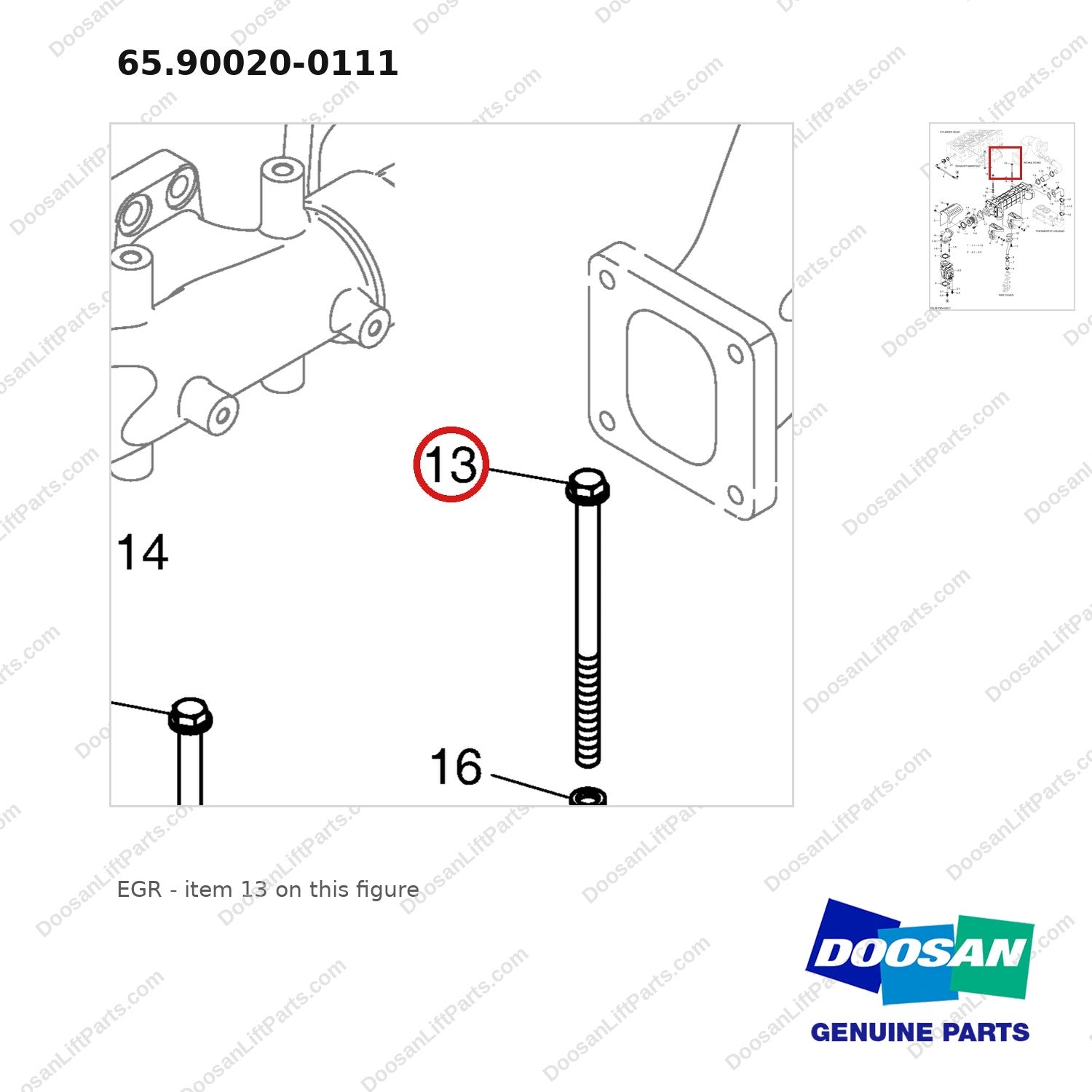 65.90020-0111 EGR - parts diagram, item 13 shown - genuine Doosan / Bobcat forklift part