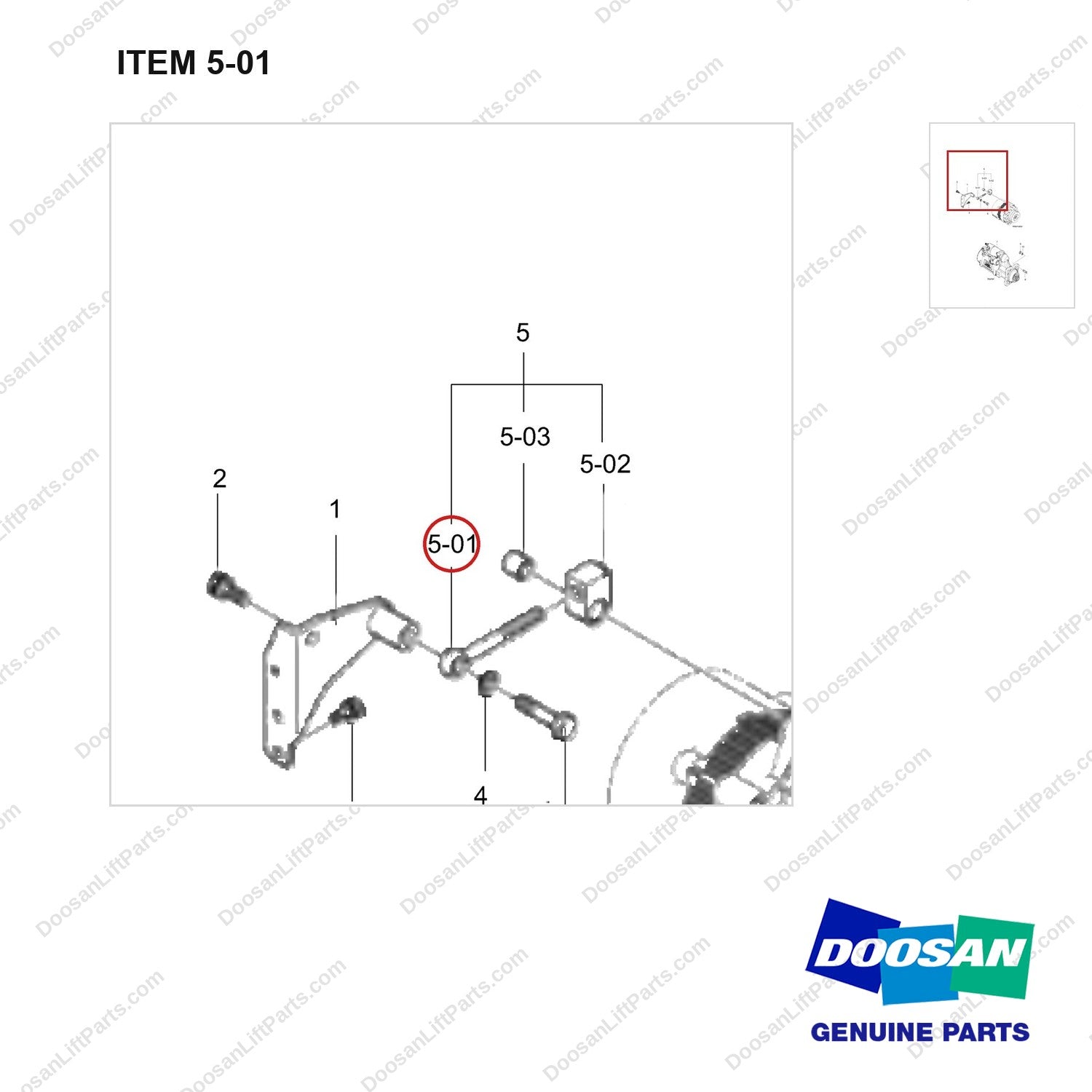 65.90435-0004C Alternator & Starter Mounting - parts diagram, item 5-01 shown - genuine Doosan / Bobcat forklift part