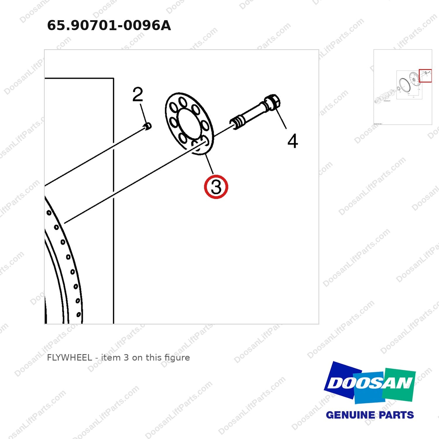 65.90701-0096A FLYWHEEL - parts diagram, item 3 shown - genuine Doosan / Bobcat forklift part