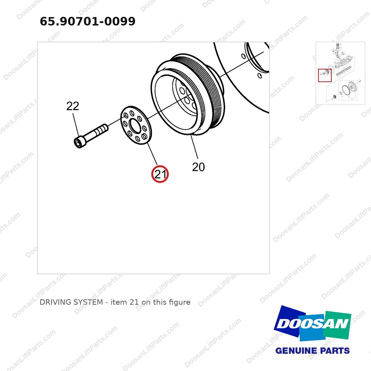 65.90701-0099 DRIVING SYSTEM - parts diagram, item 21 shown - genuine Doosan / Bobcat forklift part