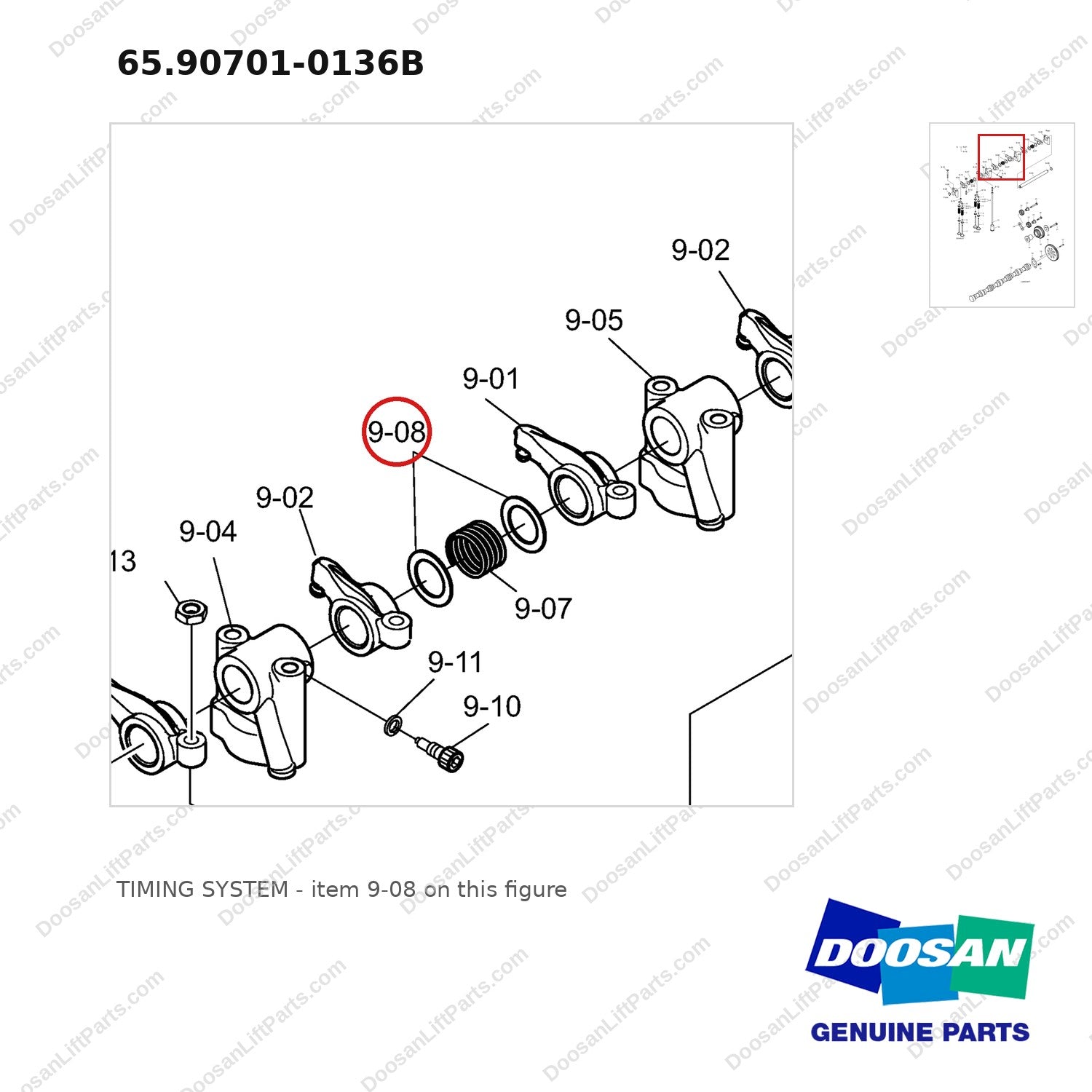 65.90701-0136B TIMING SYSTEM - parts diagram, item 9-08 shown - genuine Doosan / Bobcat forklift part