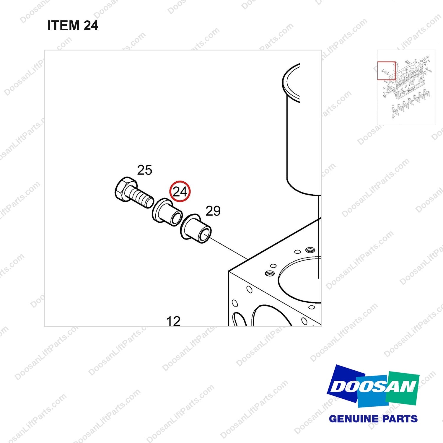 65.91701-0088 CYLINDER BLOCK - parts diagram, item 24 shown - genuine Doosan / Bobcat forklift part