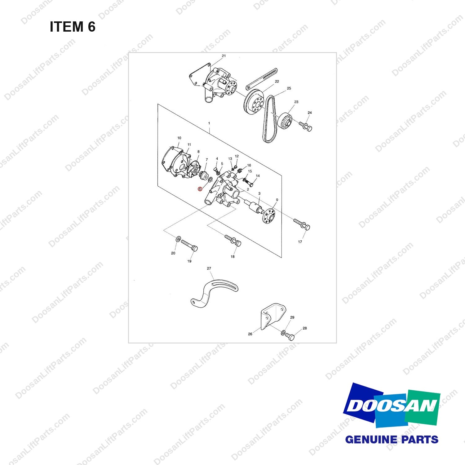 65.91710-0010 WATER PUMP GP - full parts diagram, item 6 marked - genuine Doosan / Bobcat forklift part