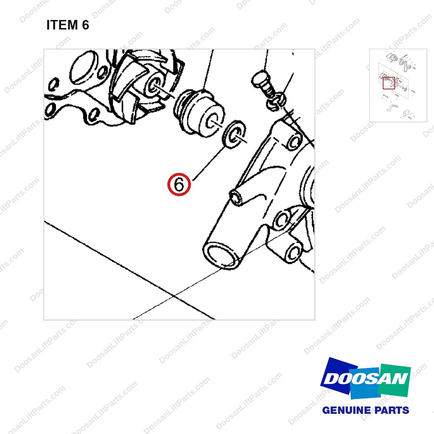 65.91710-0010 WATER PUMP GP - parts diagram, item 6 shown - genuine Doosan / Bobcat forklift part