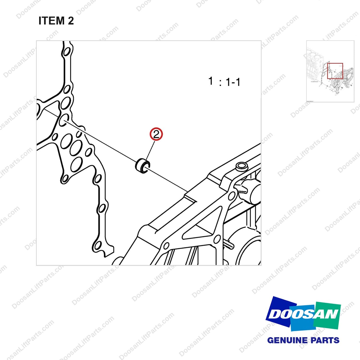 65.91710-0016 TIMING GEAR CASE - parts diagram, item 2 shown - genuine Doosan / Bobcat forklift part