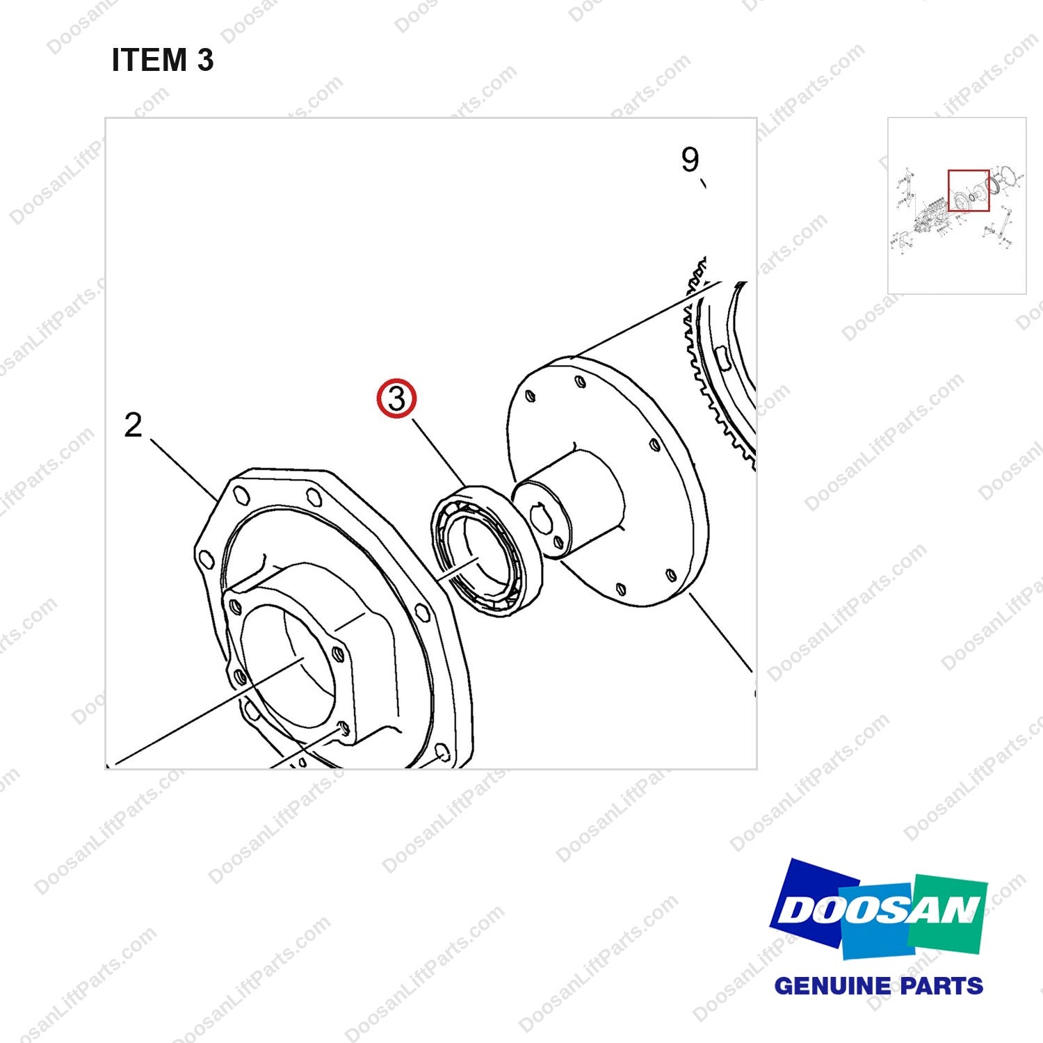 65.93410-0036 Injection Pump - parts diagram, item 3 shown - genuine Doosan / Bobcat forklift part