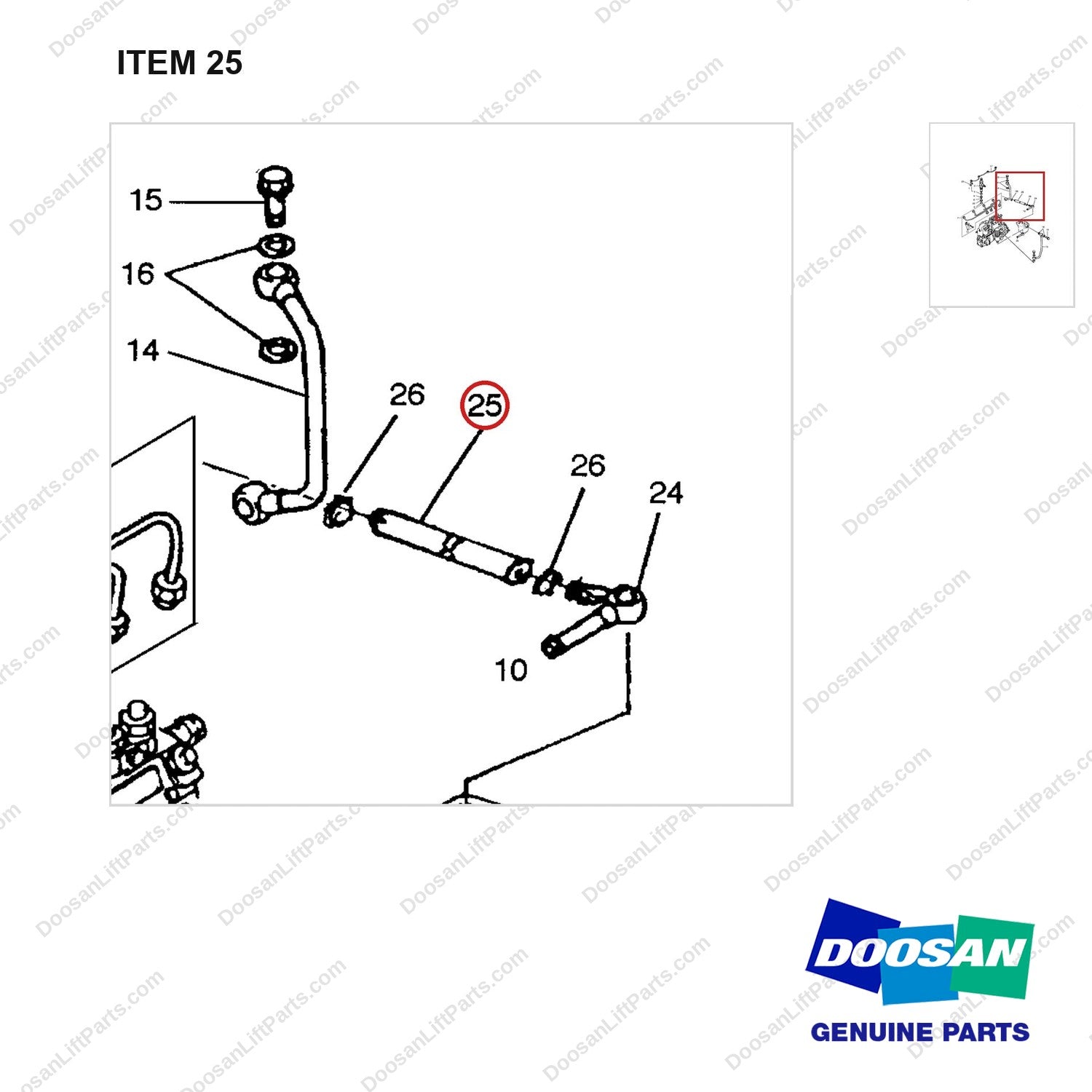 65.96301-0241 FUEL PIPE - parts diagram, item 25 shown - genuine Doosan / Bobcat forklift part