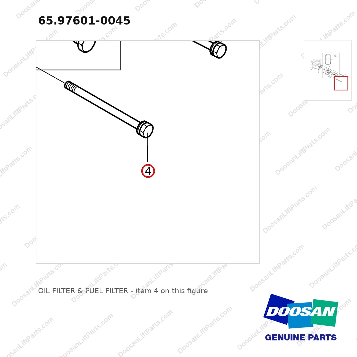 65.97601-0045 OIL FILTER & FUEL FILTER - parts diagram, item 4 shown - genuine Doosan / Bobcat forklift part