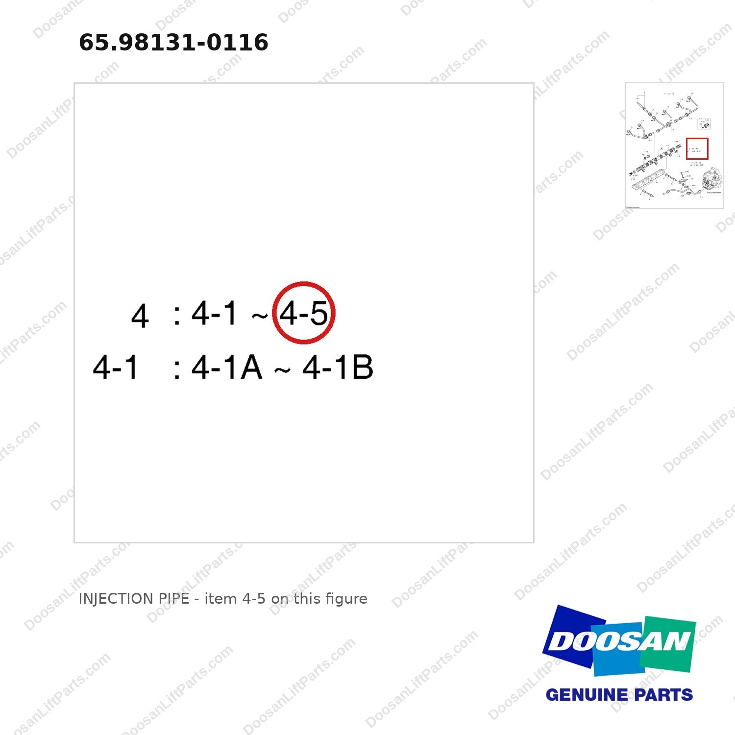 65.98131-0116 INJECTION PIPE - parts diagram, item 4-5 shown - genuine Doosan / Bobcat forklift part