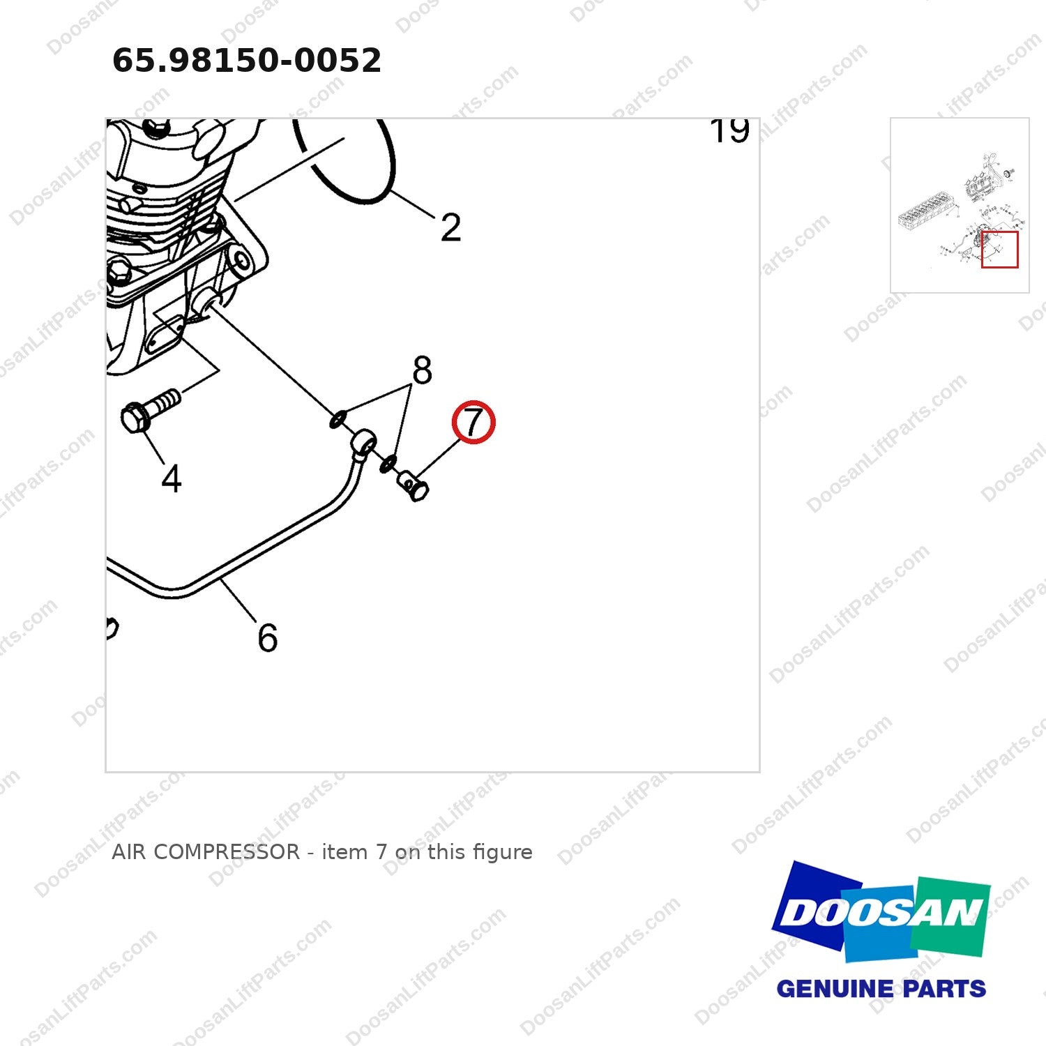 65.98150-0052 AIR COMPRESSOR - parts diagram, item 7 shown - genuine Doosan / Bobcat forklift part