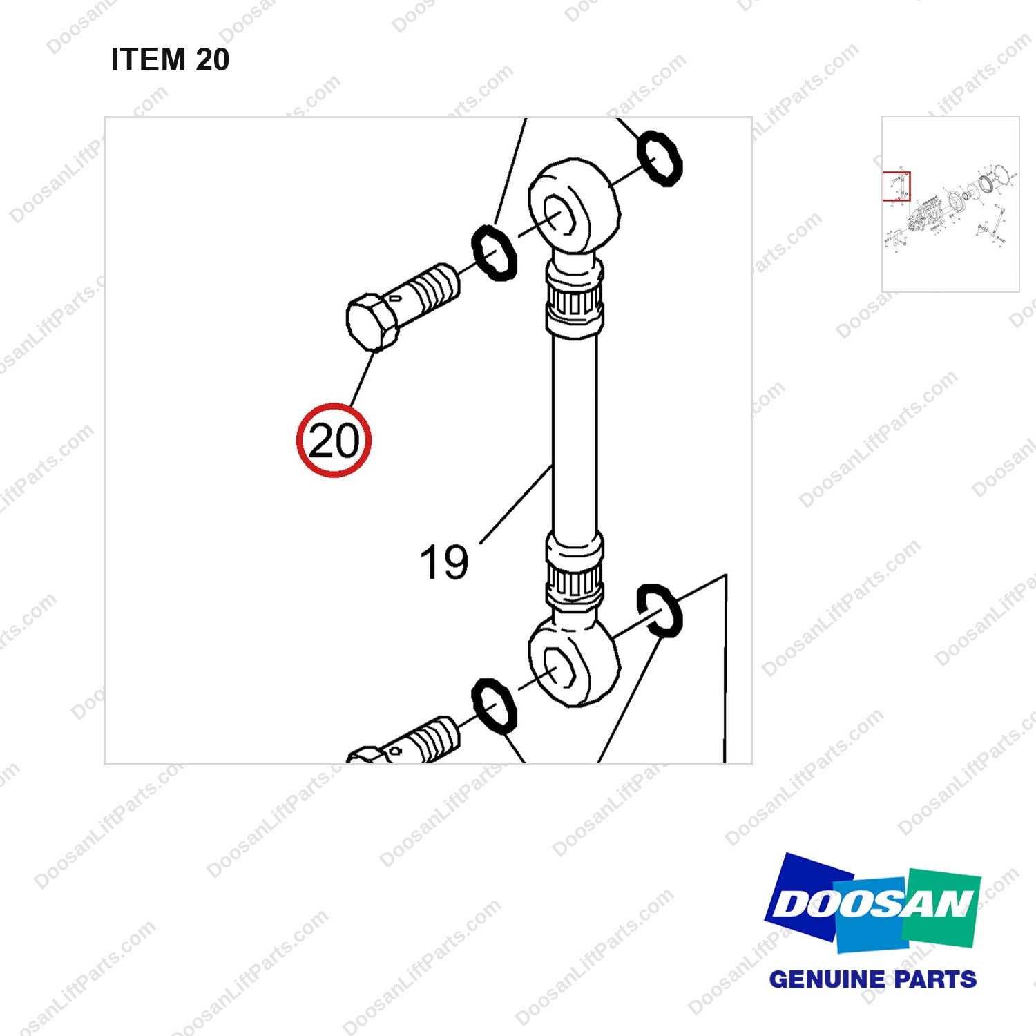 65.98150-0053B Injection Pump - parts diagram, item 20 shown - genuine Doosan / Bobcat forklift part