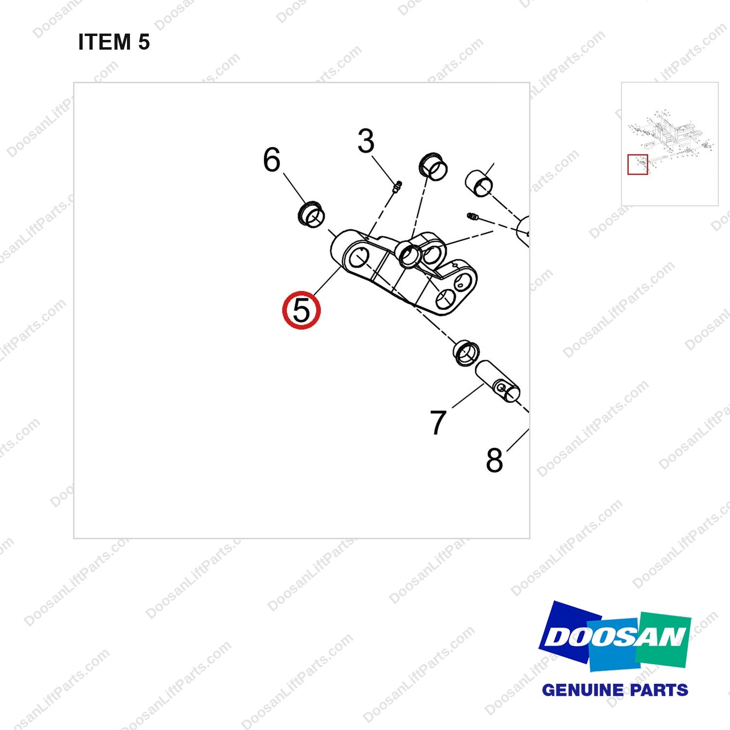 660-20046 Fork Frame Assy For 93” Tandem - parts diagram, item 5 shown - genuine Doosan / Bobcat forklift part
