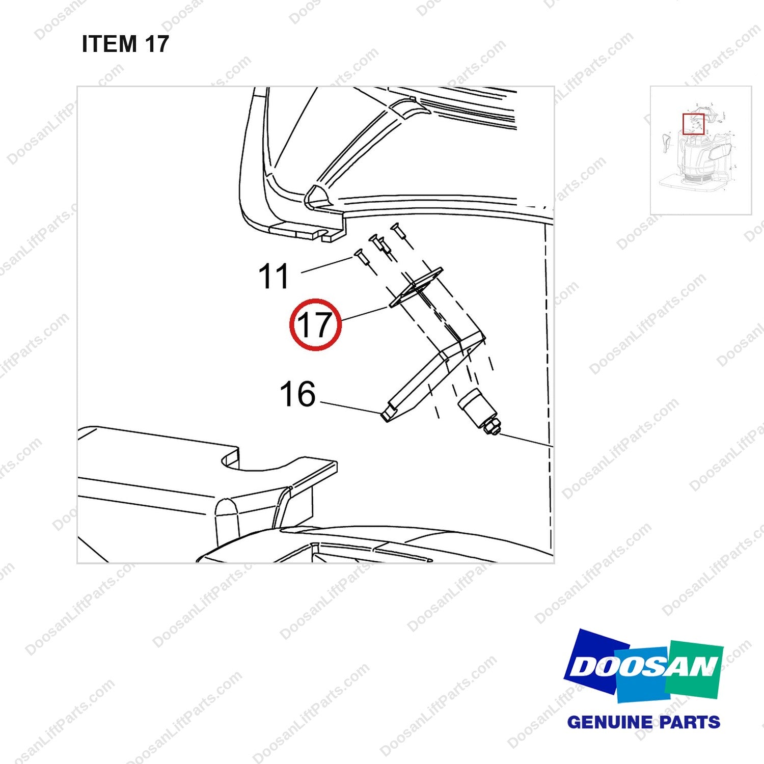 670-7557 Cover montage(Bobcat) - parts diagram, item 17 shown - genuine Doosan / Bobcat forklift part