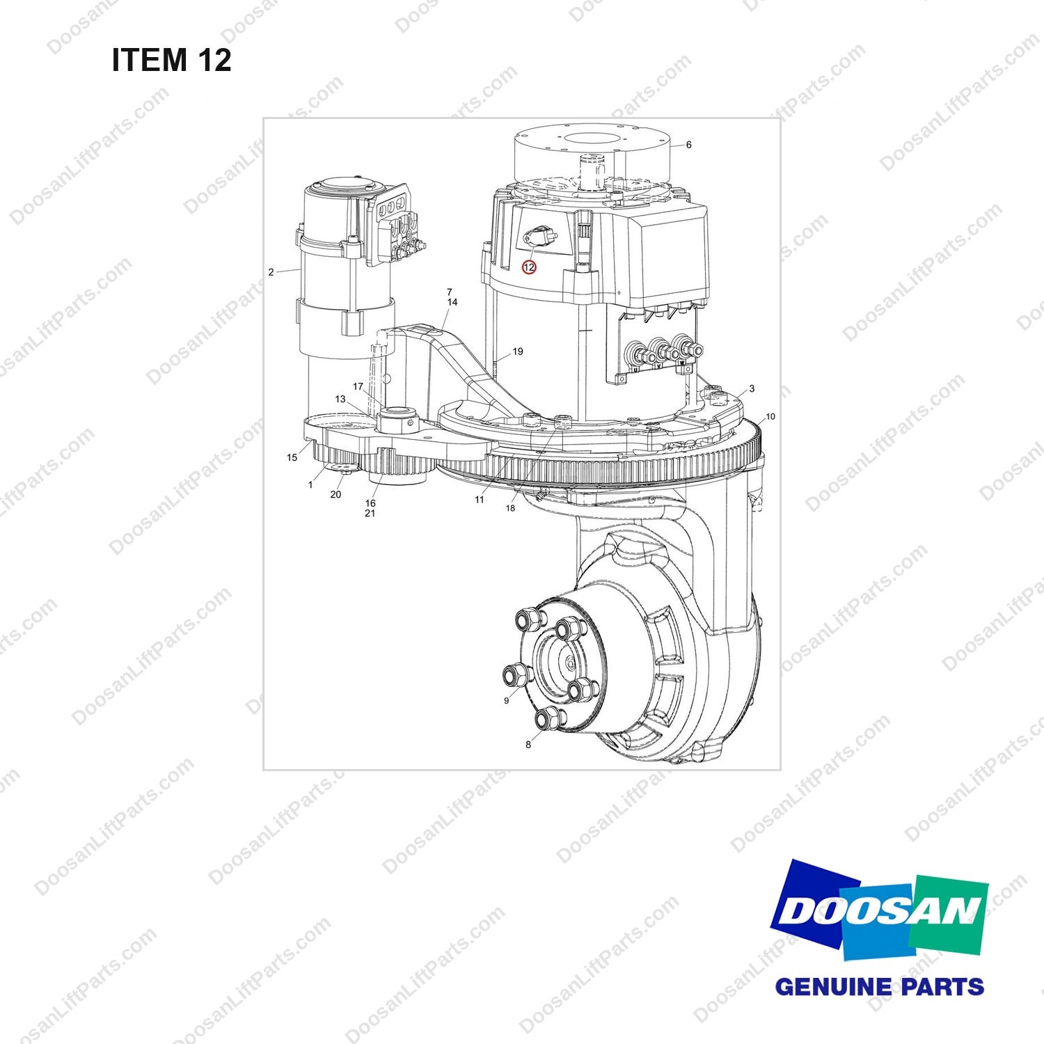 680-0317-14 Drive unit assy  AC - full parts diagram, item 12 marked - genuine Doosan / Bobcat forklift part