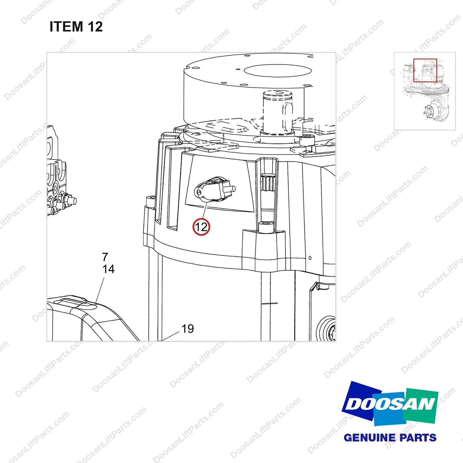 680-0317-14 Drive unit assy  AC - parts diagram, item 12 shown - genuine Doosan / Bobcat forklift part