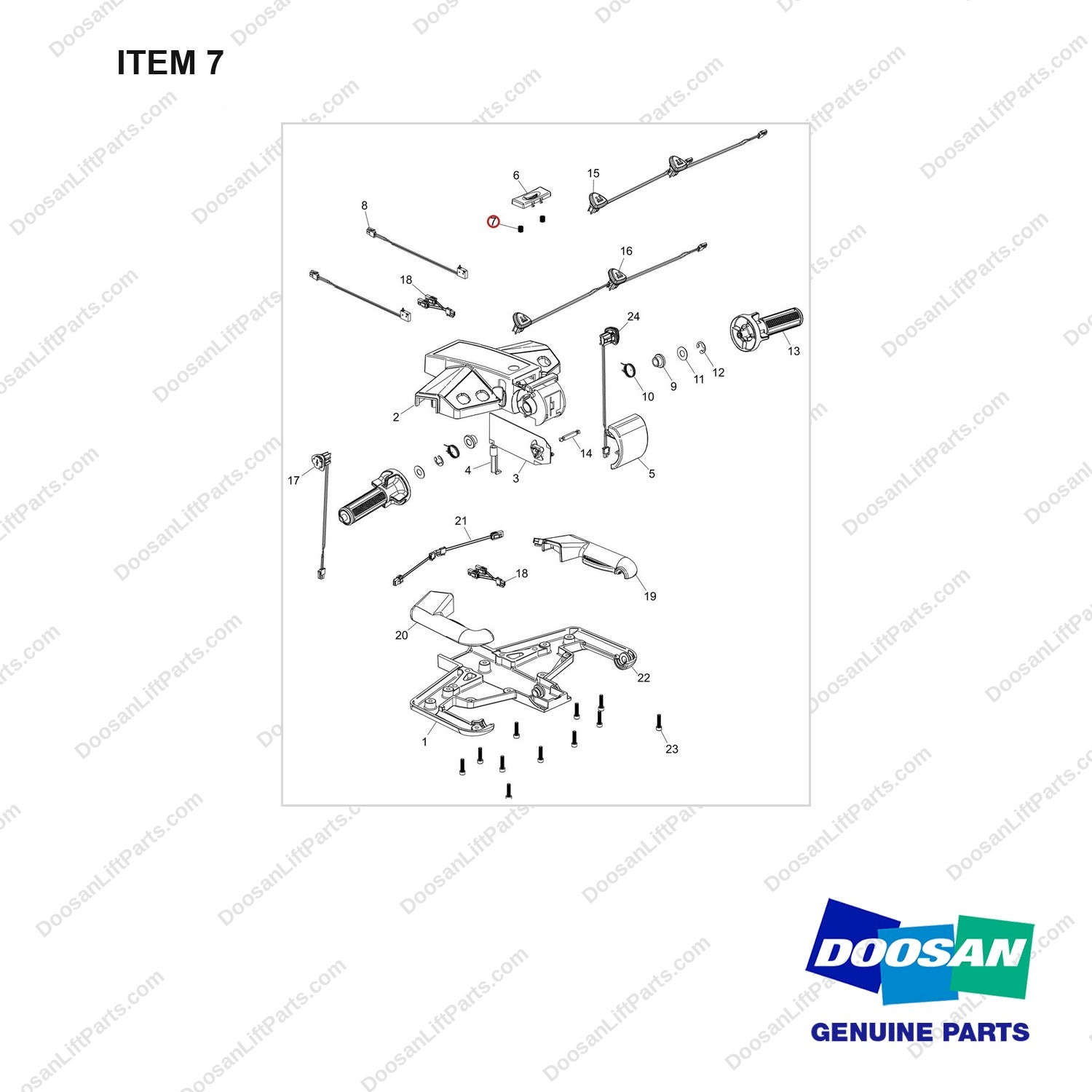 680-20011-07 Tiller Head - full parts diagram, item 7 marked - genuine Doosan / Bobcat forklift part