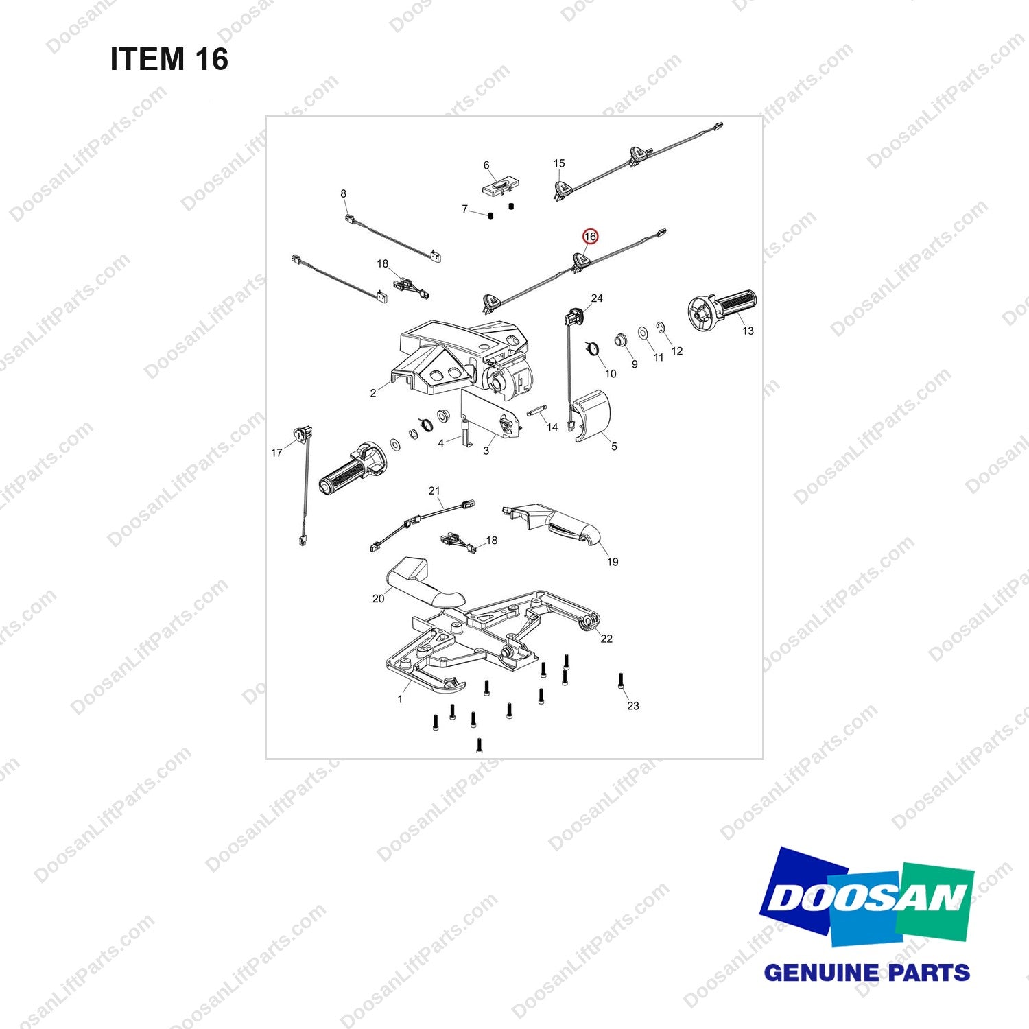 680-20011-16 Tiller Head - full parts diagram, item 16 marked - genuine Doosan / Bobcat forklift part