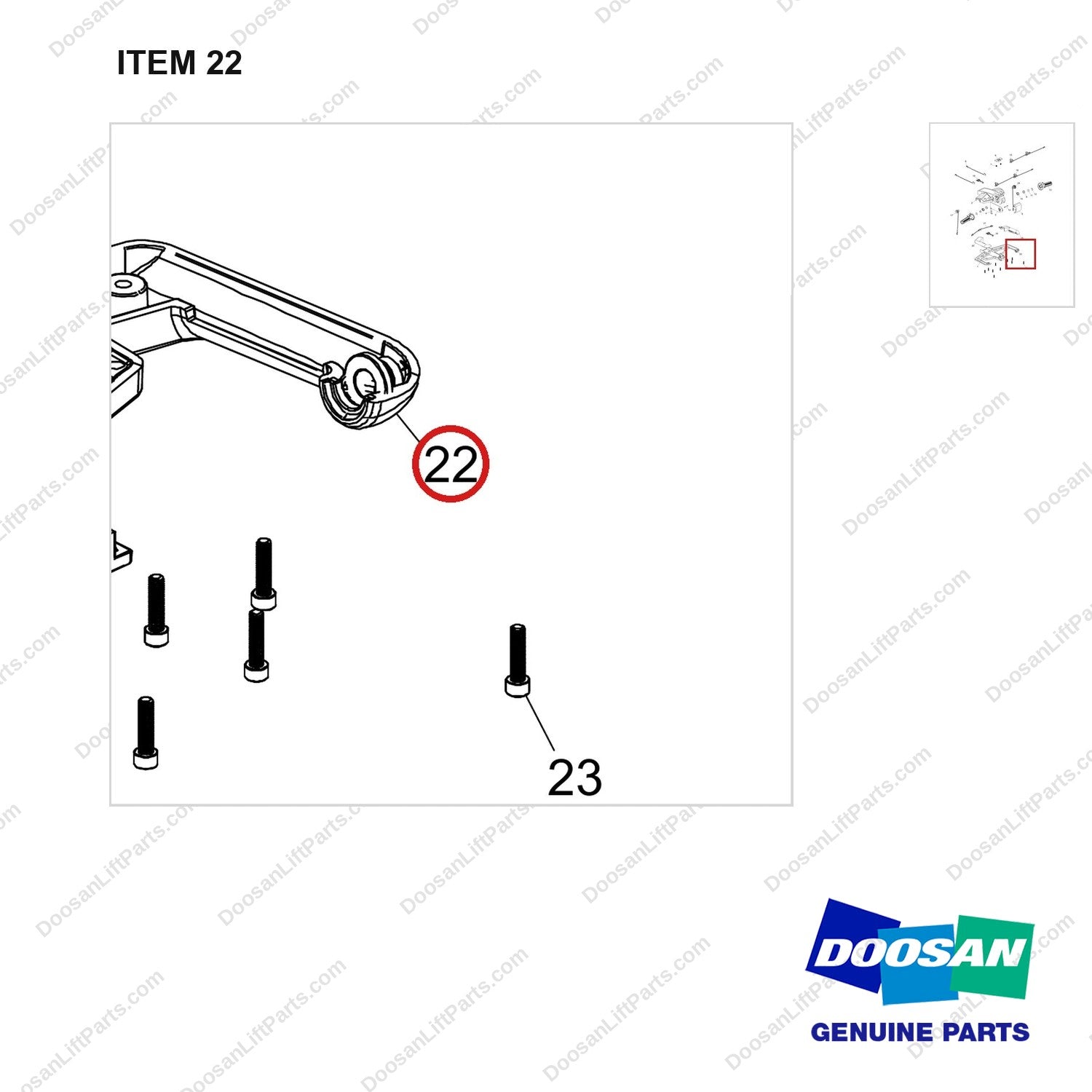 680-20011-22 Tiller Head - parts diagram, item 22 shown - genuine Doosan / Bobcat forklift part
