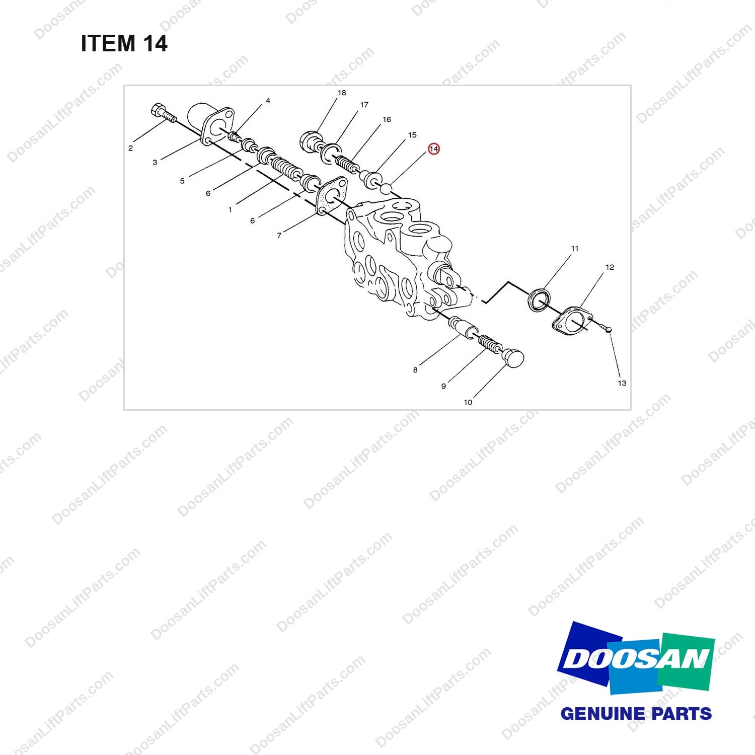691748 SECTION GP-VALVE - full parts diagram, item 14 marked - genuine Doosan / Bobcat forklift part