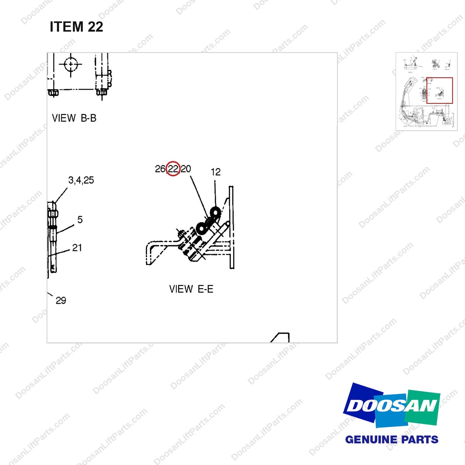 6B7469 LINES GP-POWER STEER - parts diagram, item 22 shown - genuine Doosan / Bobcat forklift part