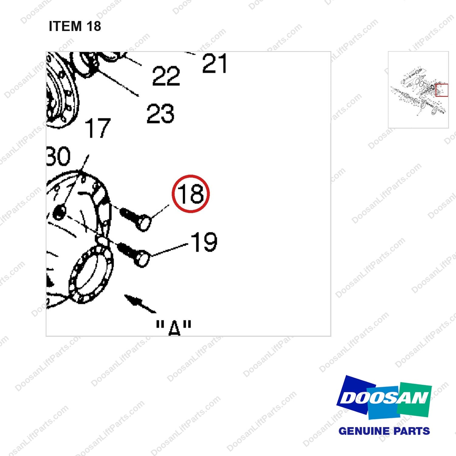 7B3235 DRIVE AXLE - parts diagram, item 18 shown - genuine Doosan / Bobcat forklift part