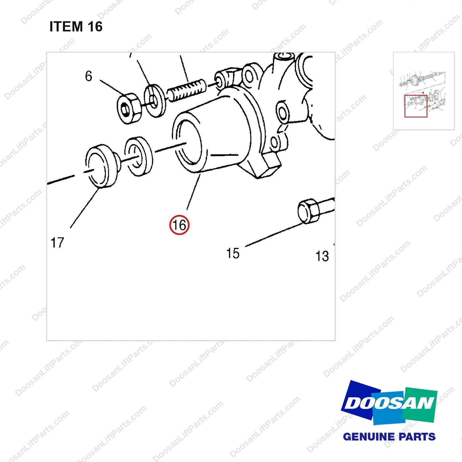 7C2787 PUMP GP-WATER - parts diagram, item 16 shown - genuine Doosan / Bobcat forklift part