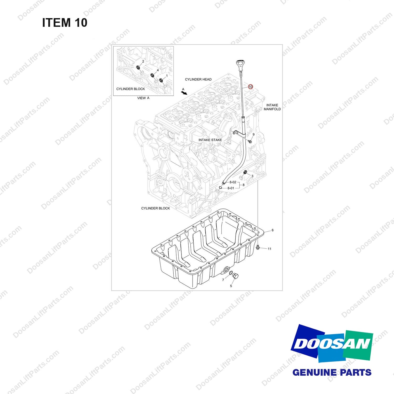 800108-00507 PAN ASSY,OIL;DN03 - full parts diagram, item 10 marked - genuine Doosan / Bobcat forklift part