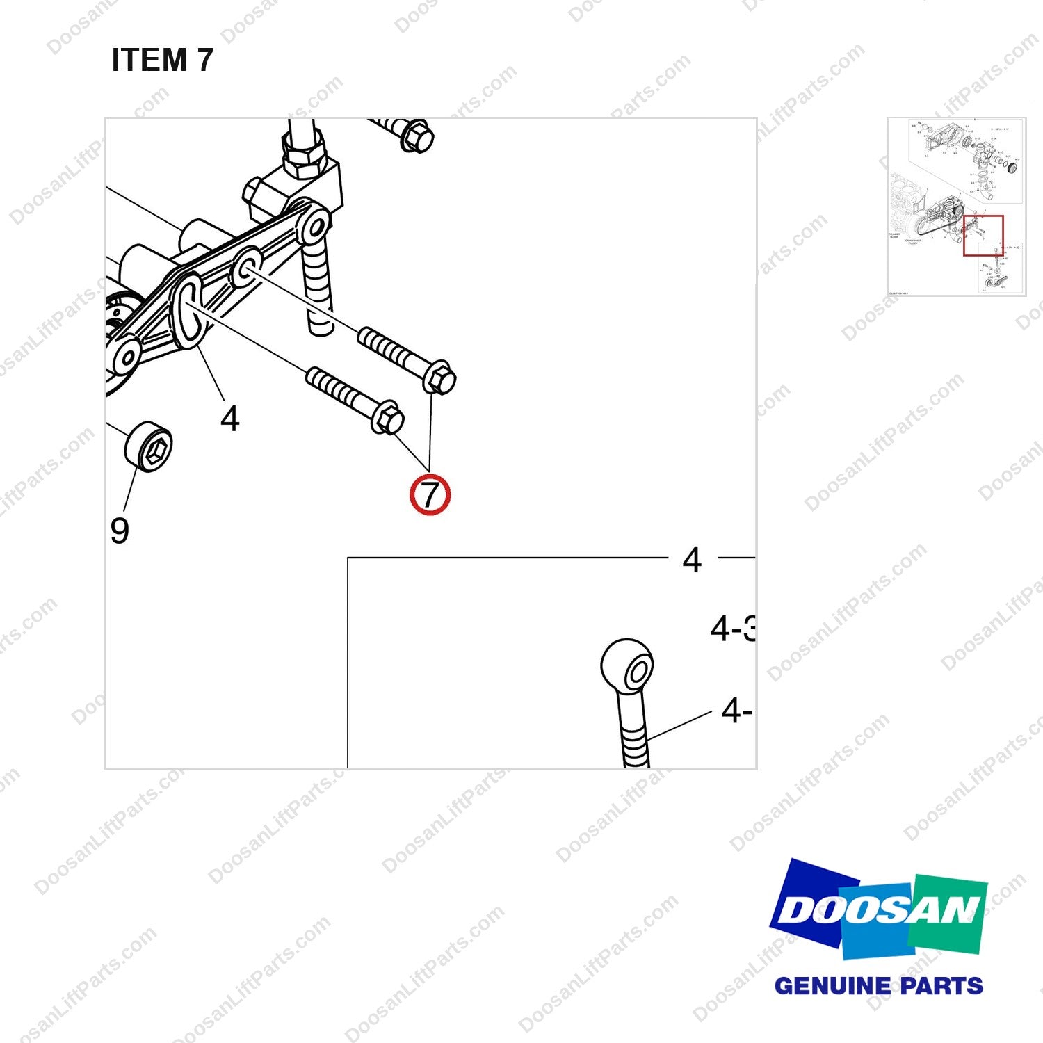 89CM1060 WATER PUMP - parts diagram, item 7 shown - genuine Doosan / Bobcat forklift part