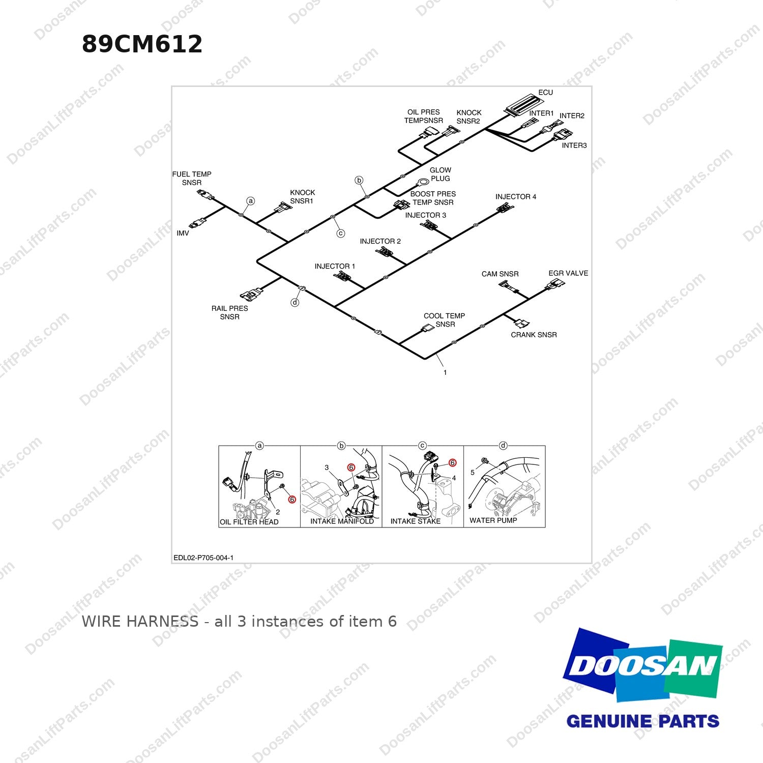 89CM612 WIRE HARNESS - full parts diagram, item 6 marked - genuine Doosan / Bobcat forklift part