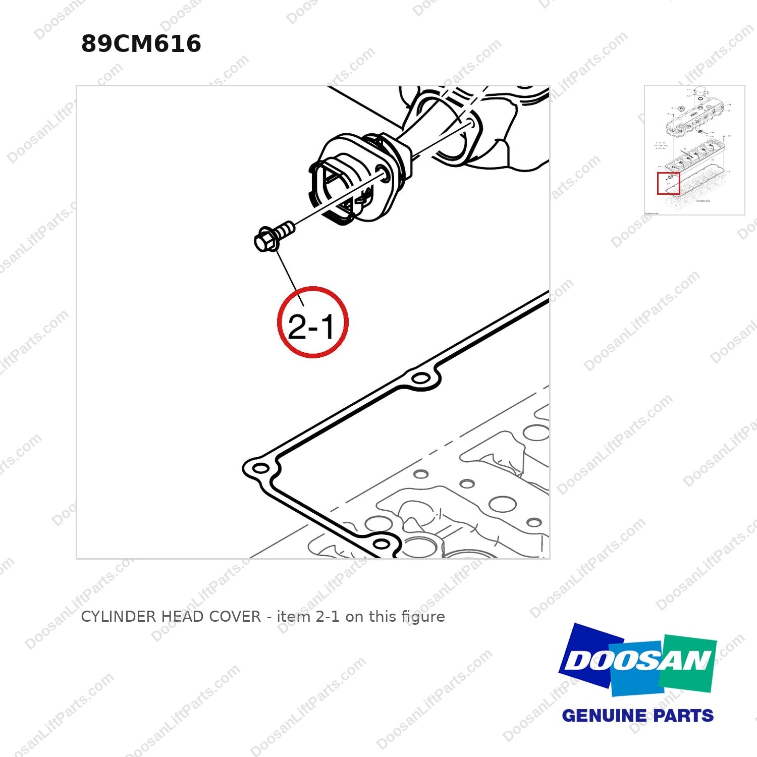 89CM616 CYLINDER HEAD COVER - parts diagram, item 2-1 shown - genuine Doosan / Bobcat forklift part