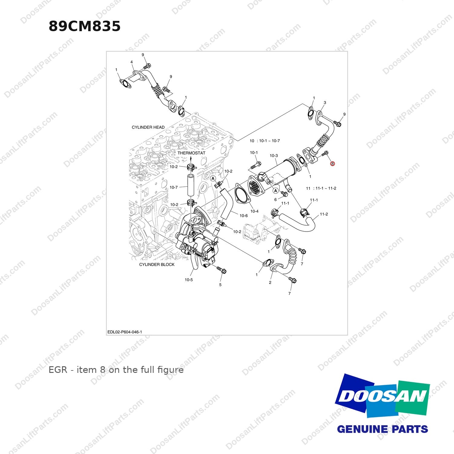 89CM835 EGR - full parts diagram, item 8 marked - genuine Doosan / Bobcat forklift part