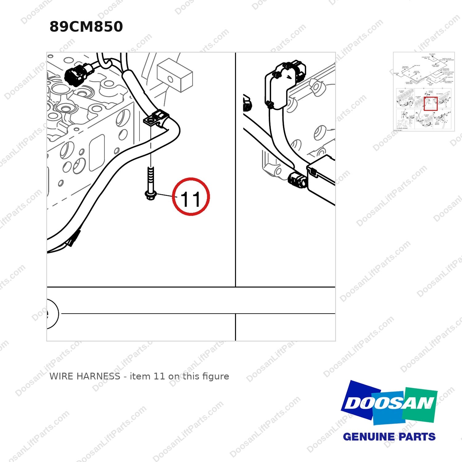 89CM850 WIRE HARNESS - parts diagram, item 11 shown - genuine Doosan / Bobcat forklift part