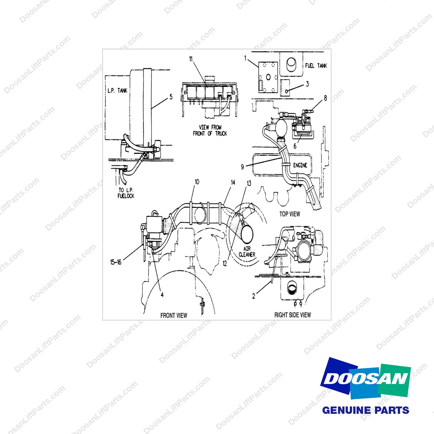 8N1610 CH/OV AR.-GAS TO LP - full parts diagram - genuine Doosan / Bobcat forklift part